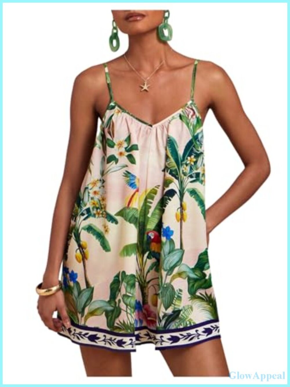 Women's Tropical Print V Neck Romper Wide Leg Sleeveless Summer Vacation